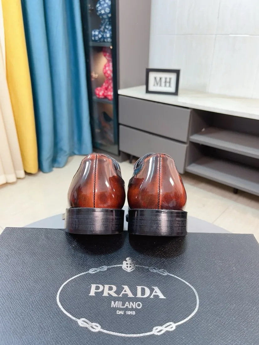 Men's shoes 💰540🌹🌹【PRADA Leather Shoes】Top purchasing agent Original imported Italian custom cowhide leather surface, fully imported water-dyed breathable cowhide lining, original factory special molded sole super comfortable, size: 38-44